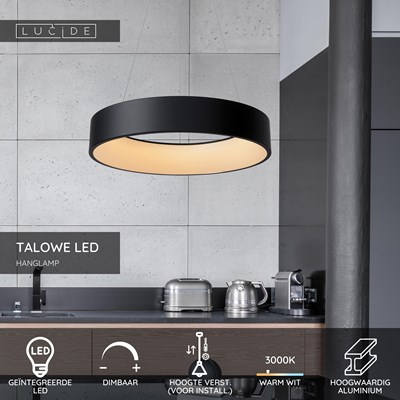 Lucide TALOWE LED - Hanglamp - Ø 60 cm - LED Dimb. - 1x39W 3000K - Zwart